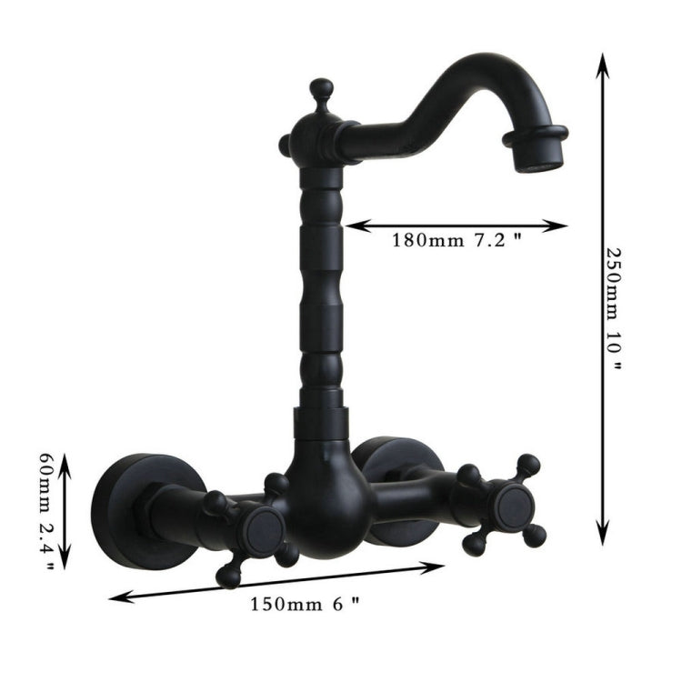 Wall-mounted Bathroom All Bronze Cold Hot Water Ancient Wall Faucet(Black ancient) by buy2fix