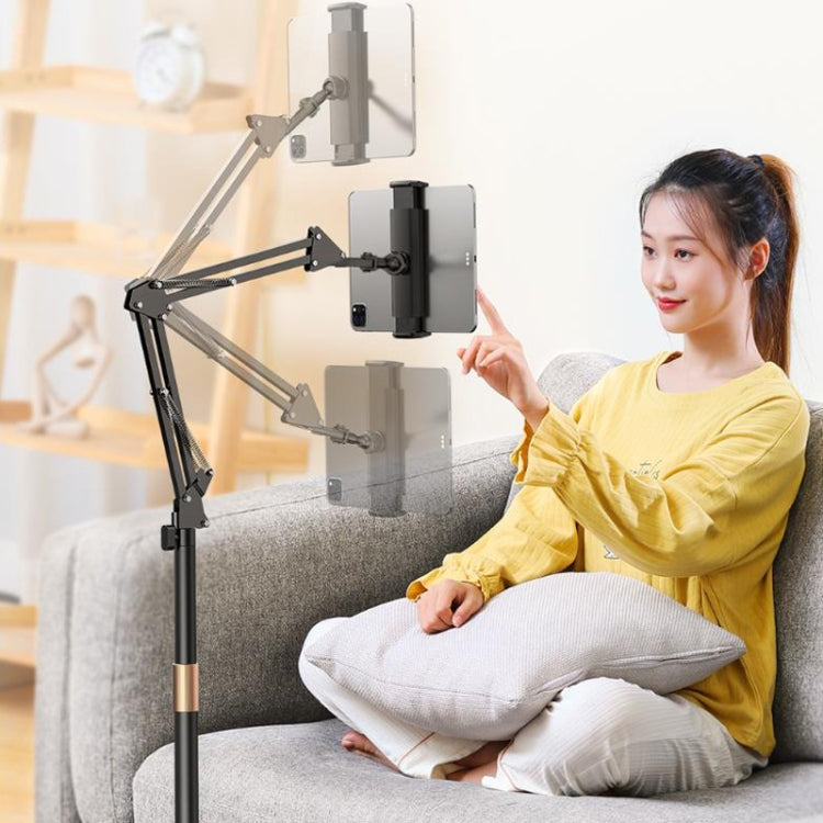 Live Folding Multifunctional Floor Stand For 4-13 Inch Cell Phone/Tablet/Switch, Size: 1.6m Retractable(Black) - Lazy Bracket by buy2fix | Online Shopping UK | buy2fix