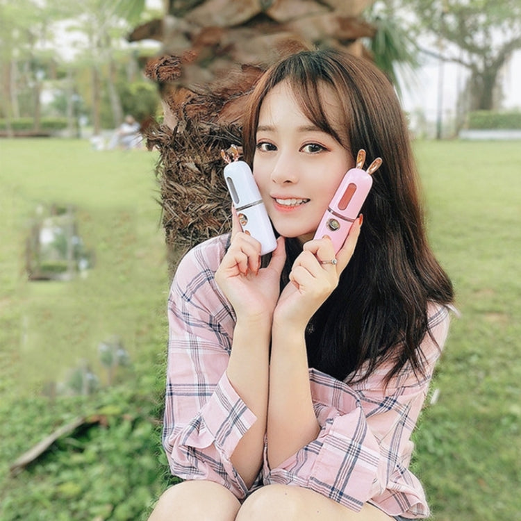 Facial Steamer Nano Spray Water Replenishing Instrument Portable Cold Spray Machine Charging Beauty Instrument Automatic Alcohol Sprayer, Style:Cute Deer(White) by buy2fix