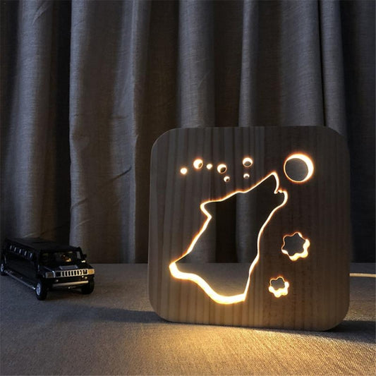 Creative Shape Wooden Night Lamp Bedroom Decoration Warm Light LED(Wolve) by buy2fix