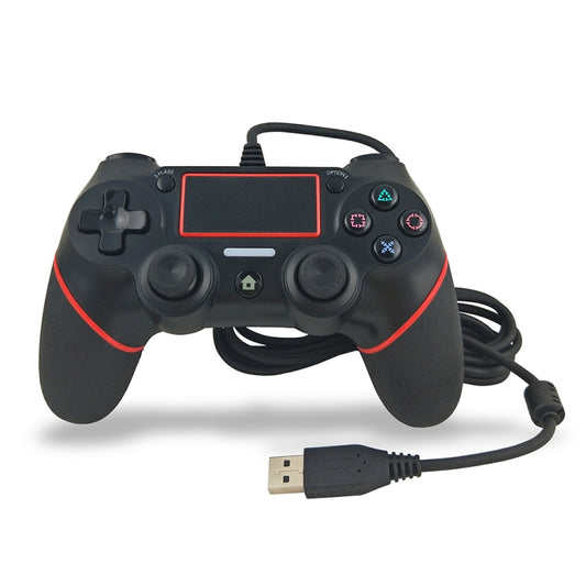 For PS4 Handle Wired Handle Cable Game Controller( Black Red) - Gamepads by buy2fix | Online Shopping UK | buy2fix