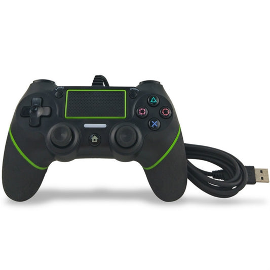 For PS4 Handle Wired Handle Cable Game Controller( Black Green) - Gamepads by buy2fix | Online Shopping UK | buy2fix