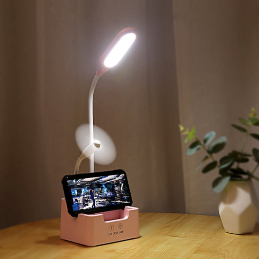 Student USB Charging Bedroom Touch LED Eye Protection Multifunctional Creative Desk Lamp, Style:With Fan(Pink) by buy2fix
