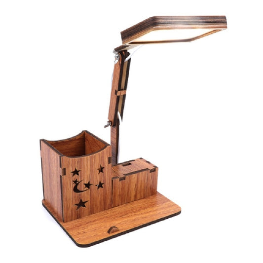 Wooden Multi-function Touch USB Pen Holder Desk Lamp Student Desktop Charging Reading Lamp Led Eye Protection Table Lamp, Style:USB Charging Built-in Battery(Red) by buy2fix