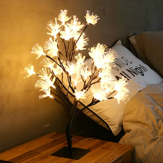 48 Lights Cherry Tree Lamp Table Lamp Room Layout Decoration Creative Bedside Night Light Gift, Style:Fiber Optic Black tree by buy2fix