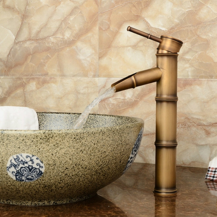 Antique Retro Hot Cold Water Bathroom Counter Basin Bamboo Waterfall Basin Copper Faucet, Specifications:Early 2 Knots by buy2fix
