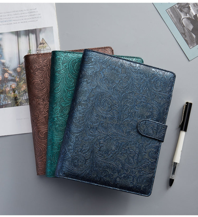 A6 YMX-007 PU Leather Budget Binder Notebook Embossed Model Handbook(Dark Blue) by buy2fix