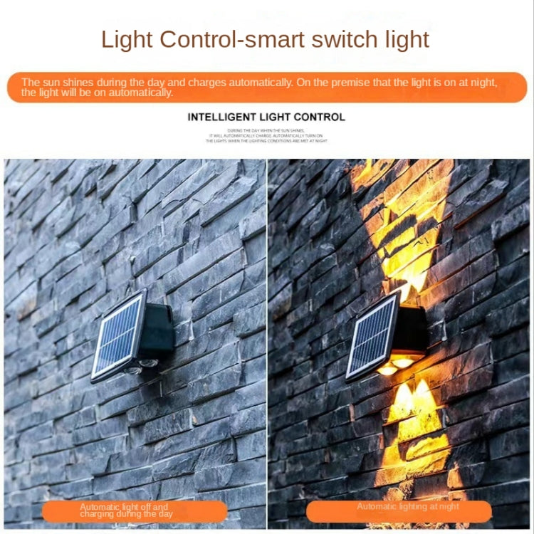 6LED Solar Wall Lamp Outdoor Waterproof Up And Down Double-headed Spotlights(White+Warm Light) by buy2fix