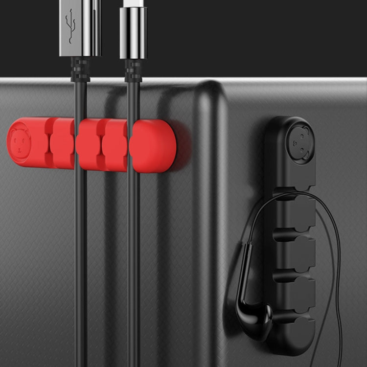 5 PCS 4 Holes Bear Silicone Desktop Data Cable Organizing And Fixing Device(Camellia Red) by buy2fix