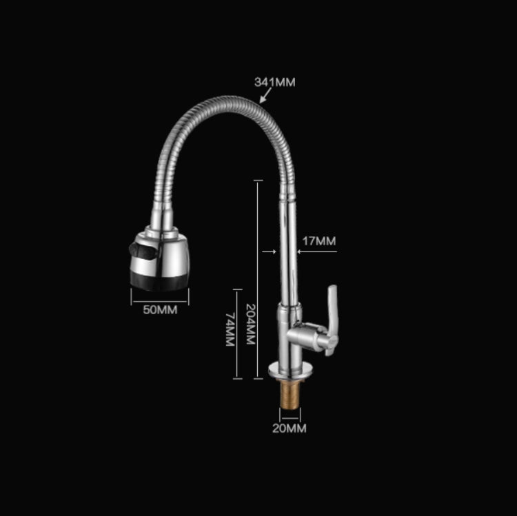 Kitchen Faucet Anti-splash Head Wash Basin Sink Universal Rotatable Faucet Full Copper Joint, Style:304 Cold Water+60cm Tube by buy2fix