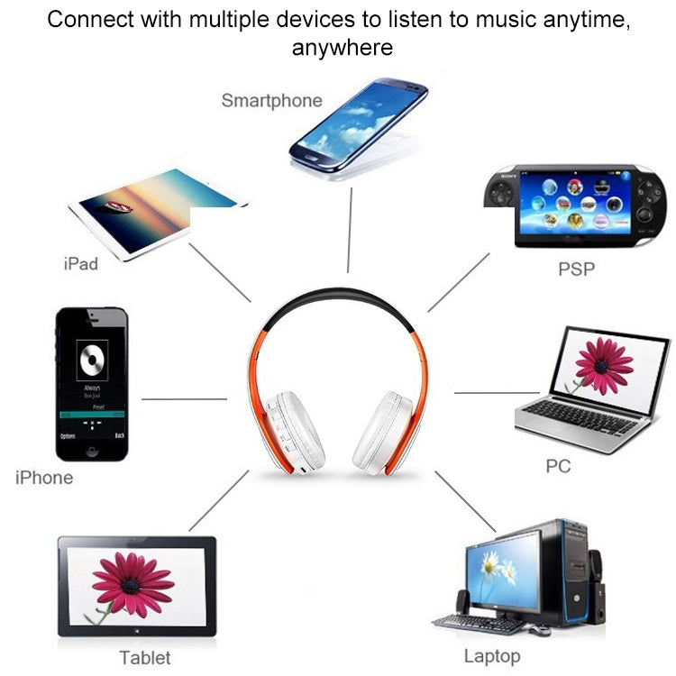 LPT660 Foldable Stereo Bluetooth Headset MP3 Player, Support 32GB TF Card & 3.5mm AUX(White Gold) by buy2fix