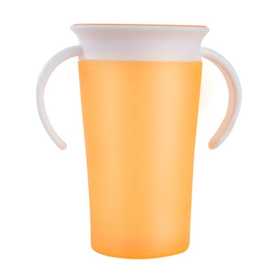 360 Degrees Rotated Baby Learning Drinking Cup With Double Handle Flip(Yellow) by buy2fix