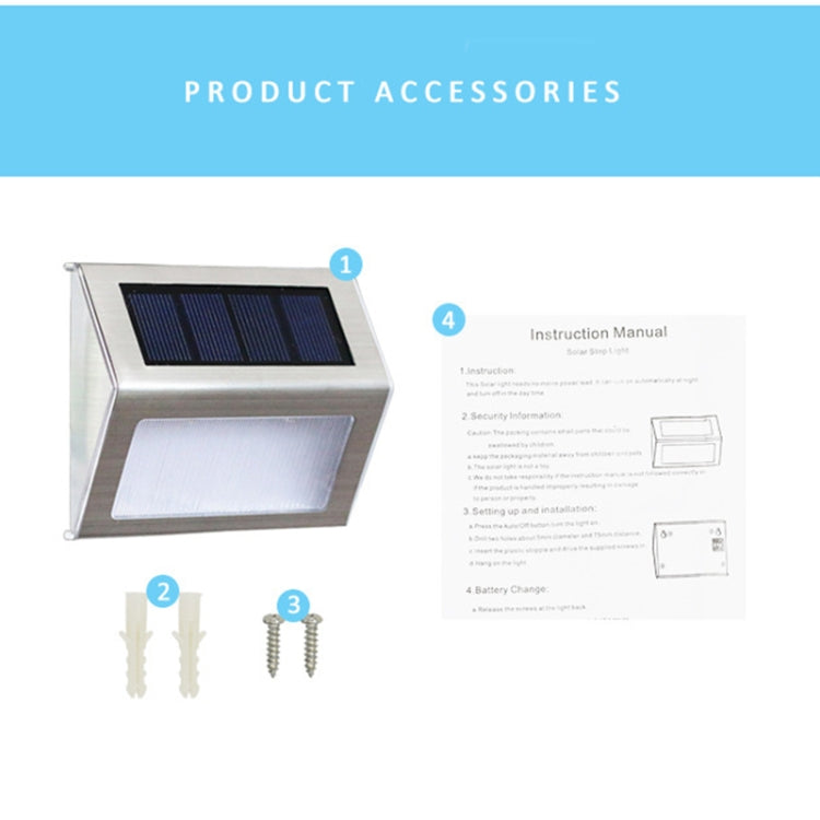 2PCS Solar Stainless Steel 3 LED Stair Wall Lamp Outdoor Garden Fence Light( White Light) by buy2fix