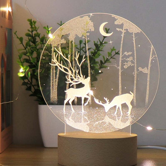 3D Atmosphere Decorative Light Acrylic Inner Carved LED Night Light Creative Girl Table Lamp(Double Deer) by buy2fix