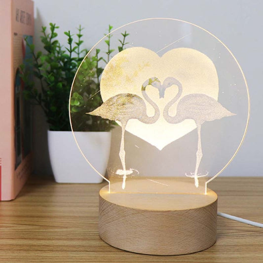 3D Atmosphere Decorative Light Acrylic Inner Carved LED Night Light Creative Girl Table Lamp(Flamingo) by buy2fix