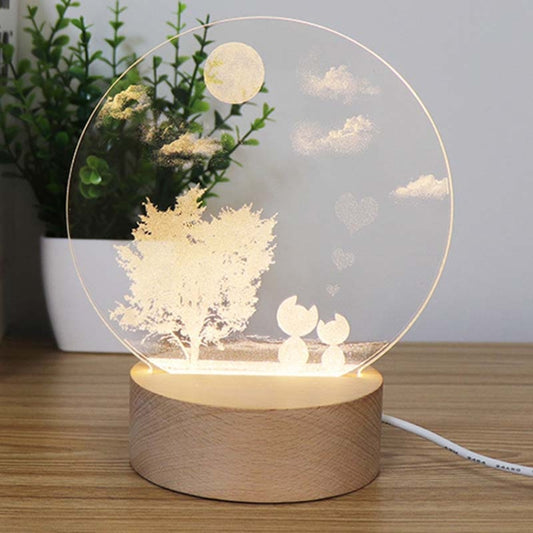 3D Atmosphere Decorative Light Acrylic Inner Carved LED Night Light Creative Girl Table Lamp(Tree Cat) by buy2fix