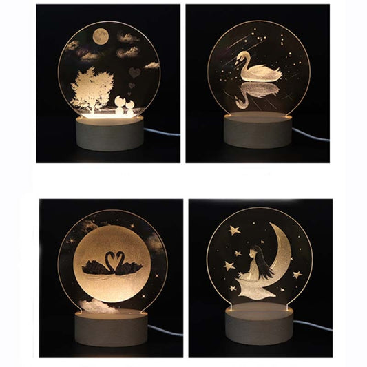 3D Atmosphere Decorative Light Acrylic Inner Carved LED Night Light Creative Girl Table Lamp(Full Moon Swan) by buy2fix