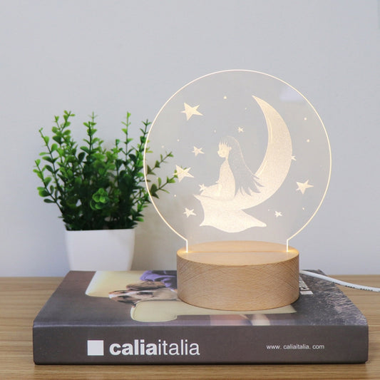 3D Atmosphere Decorative Light Acrylic Inner Carved LED Night Light Creative Girl Table Lamp(Moon Girl) by buy2fix