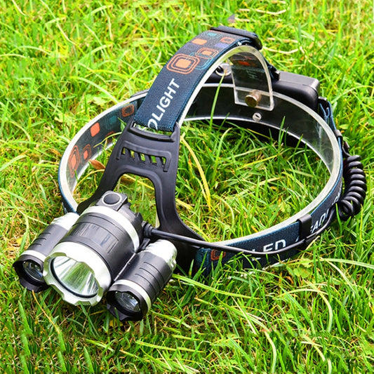 Strong Light Long-Range Rechargeable Three-Head Lamp Outdoor Fishing Lamp Led Head-Mounted Flashlight (3T6 2 Batteries) by buy2fix