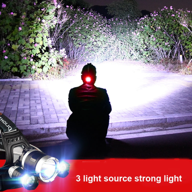 Strong Light Long-Range Rechargeable Three-Head Lamp Outdoor Fishing Lamp Led Head-Mounted Flashlight (1T6 x 2XPE Without Battery) by buy2fix