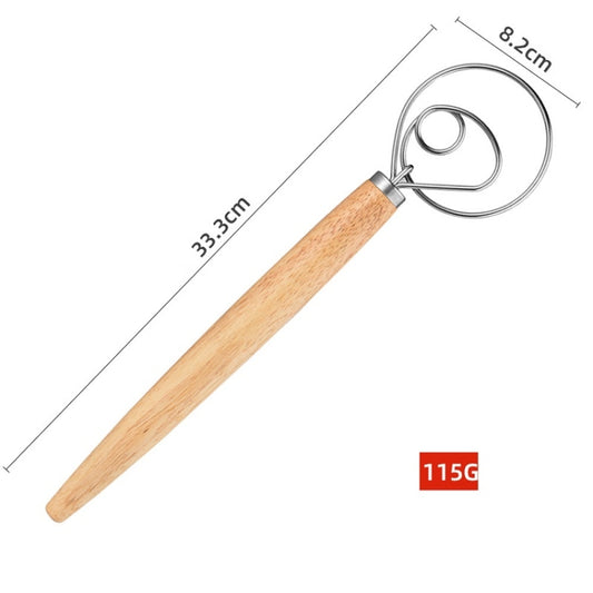 2 PCS 13 Inch Oak Handle Flour Mixer Dough Stainless Steel Mixing Rod Coil Whisk Single Circle Agitator by buy2fix