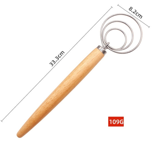 2 PCS 13 Inch Oak Handle Flour Mixer Dough Stainless Steel Mixing Rod Coil Whisk Three Circle Agitator by buy2fix