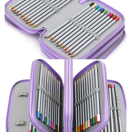 Solid Color Square Four-Layer Pencil Case Sketch Colorful Pencil Case With 72 Holes(Purple) by buy2fix