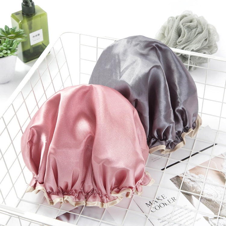 Lovely Thick Women Satin Colorful Double Waterproof Hair Cover Bathing Cap(Pink) by buy2fix