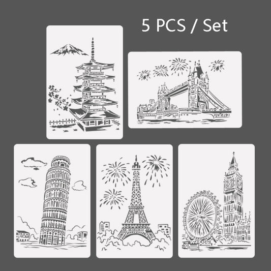Tower System (5pcs / Set) Construction Series Painting Template Theme City A4 Label Template by buy2fix