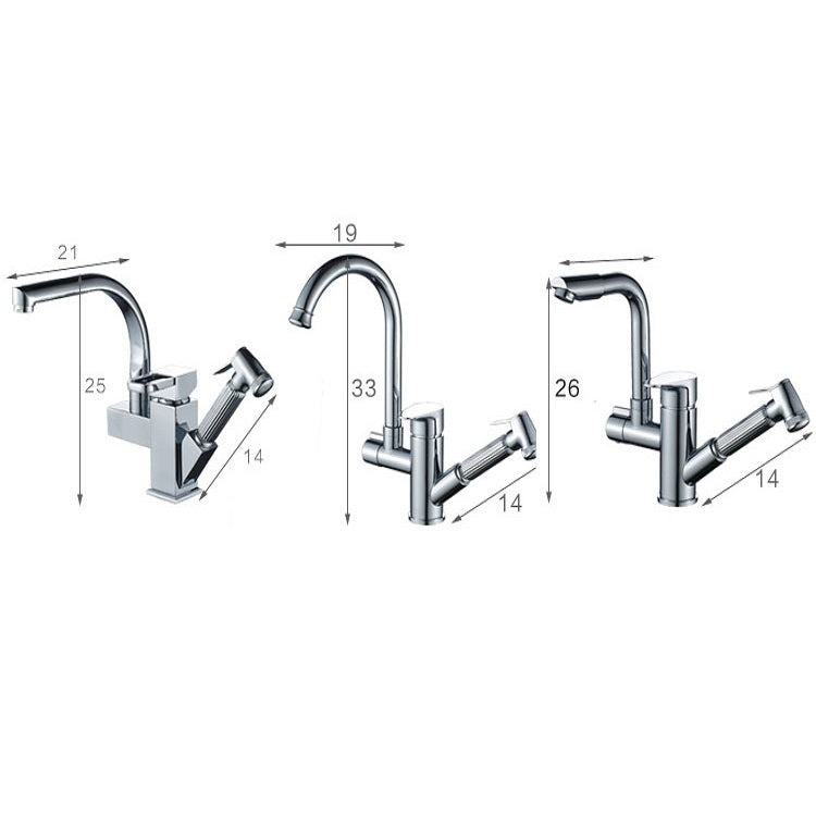 Kitchen Pull-Out Double Faucet Water Table Hot And Cold Water Faucet, Specification: Cube Spray Pull by buy2fix