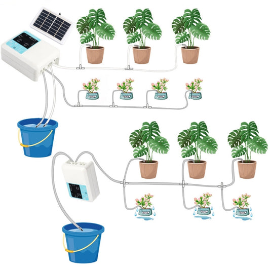 G89456 Solar Intelligent Voice Timing Automatic Flower Watering Device Lazy Plant Dripper, Specification: Double Pump 30 Sets 20M Tube(White) by buy2fix