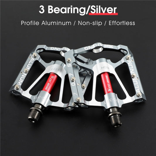 1pair WEST BIKING YP0802083 Mountain Bike Aluminum Alloy Pedal Lightweight Bearing Foot Pedal(Silver) by WEST BIKING