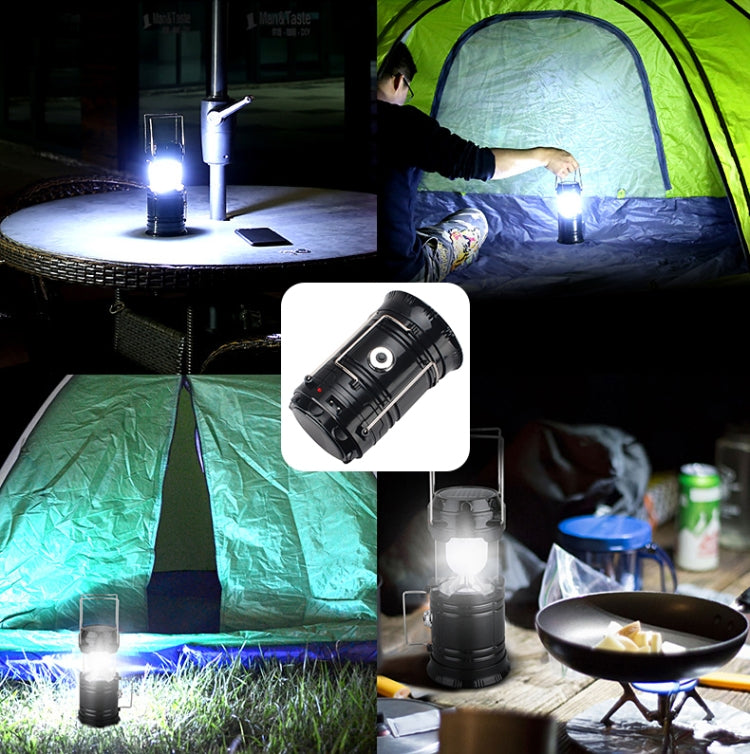 LED Tent Light Solar Rechargeable Camping Light Stretchable Multifunctional Lantern, Support USB Output (Black) by buy2fix