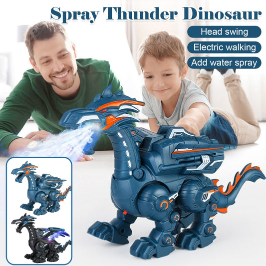 Electric Mechanical Dinosaur Toy Simulation Animal Toy Multifunctional Sound And Light Toy, Style: Spray-Dark Black by buy2fix