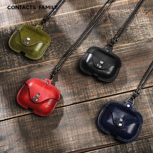 CONTACTS FAMILY CF1122A AirPods Pro Leather Protective Case with Necklace for AirPods Pro(Green) by CONTACTS FAMILY