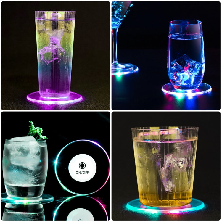 LED Flashing Coaster Bar KTV Cocktail Base Light Luminous Coaster(Round White Light) by buy2fix