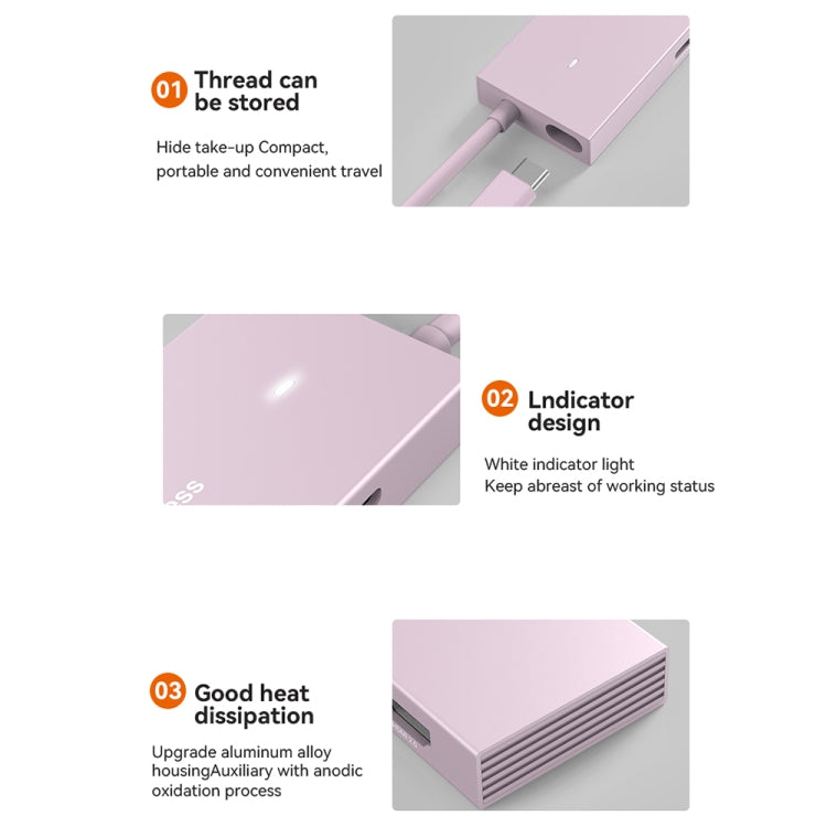 Blueendless 4K60Hz + Data Port Type-C Docking Station USB3.0 Splitter, Spec: 6-in-1 Pink by Blueendless