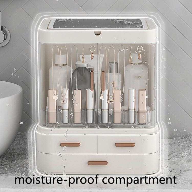 Dust-Proof Drawer Type Cosmetic Storage Box Household Large-Capacity Desktop Lipstick Storage Box, Colour: LED Upgrade Model White by buy2fix