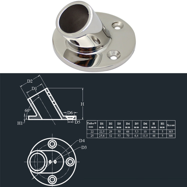 60 Degree Round Pipe Seat 316 Stainless Steel Corrosion-Resistant Marine Tube Seat, Specification: 22mm 7/8 inch by buy2fix