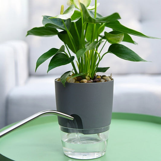 Transparent Plastic Double-Layer Water Storage Automatic Water-Absorbing Flowerpot, Size: A707 Caliber 15.3cm(Gray Transparent Basin) by buy2fix