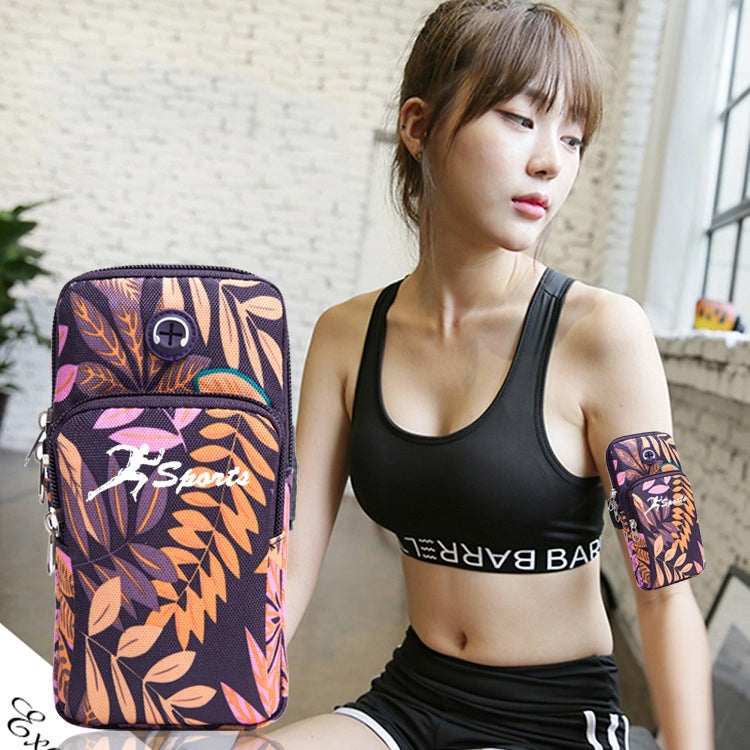 2 PCS B026 Running Mobile Phone Arm Bag Sports Yoga Mobile Phone Bag, Specification: Large (Leaves Orange) - 5.5~6.5 inch by buy2fix | Online Shopping UK | buy2fix
