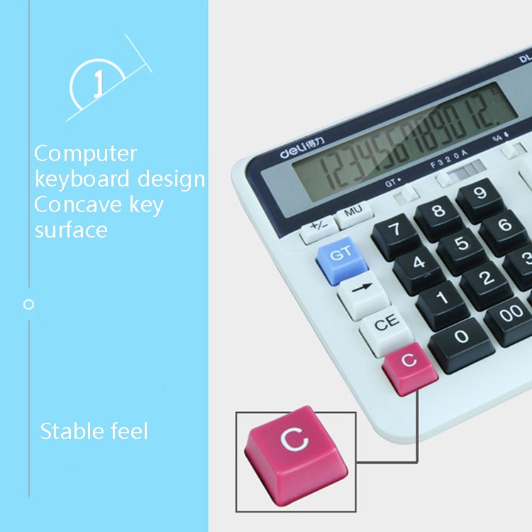 Deli 2135 Computer Keyboard Calculator Big Button Bank Office Finance Accounting Solar Calculator(White) by Deli