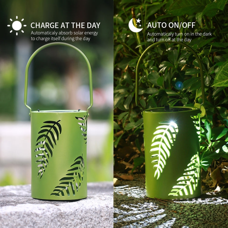 L3337 Solar Lawn Light Outdoor Waterproof Garden Decoration Hollow Leaf Iron Lantern(Green) by buy2fix