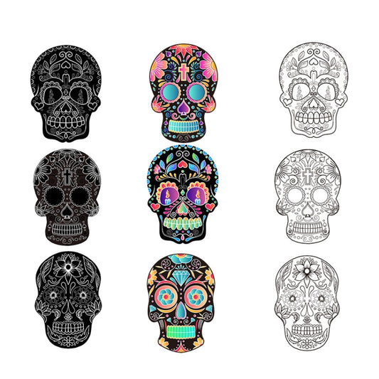 1 Sets Children Colorful Skull Head Halloween Scratch Painting DIY Ornaments Flower Skull Sticker(12 PCS / Set) by buy2fix