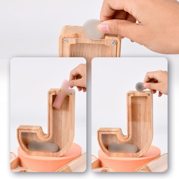 Wooden English Alphabet Piggy Bank Transparent Acrylic Piggy Bank(V) by buy2fix