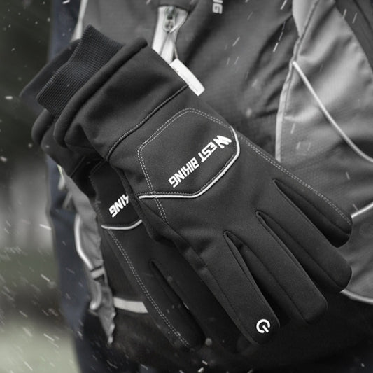 WEST BIKING YP0211221 Winter Warm Fleece Riding Gloves Non-Slip Waterproof Touch Screen Gloves, Size: L(Black) - Cycling Gloves by WEST BIKING | Online Shopping UK | buy2fix