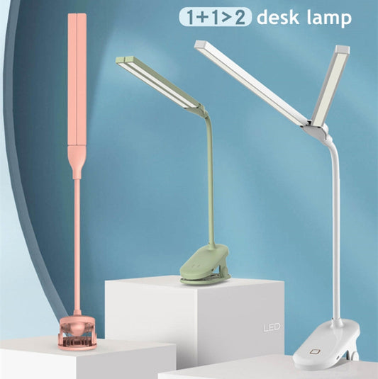 TD5 Double Lamp Head USB Desktop Clip Table Lamp,Style: Rechargeable Version (Green) by buy2fix