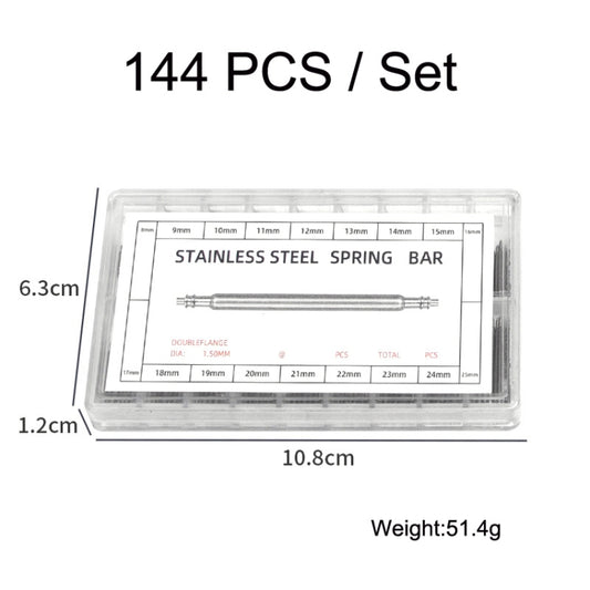 144 PCS / Set 8-25mm Strap Connecting Shaft Stainless Steel Watch Spring Bar - Watch Parts & Tools by buy2fix | Online Shopping UK | buy2fix