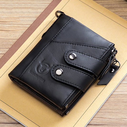 BULL CAPTAIN Leather Three-fold Zipper Wallet For Men(Black) - Wallets by BULL CAPTAIN | Online Shopping UK | buy2fix