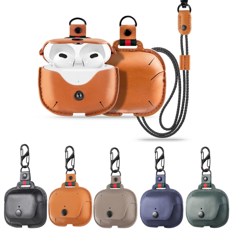 Earphone Cowhide Leather Sleeve Storage Box Protective Case with Lanyard For AirPods Pro(Green) by buy2fix